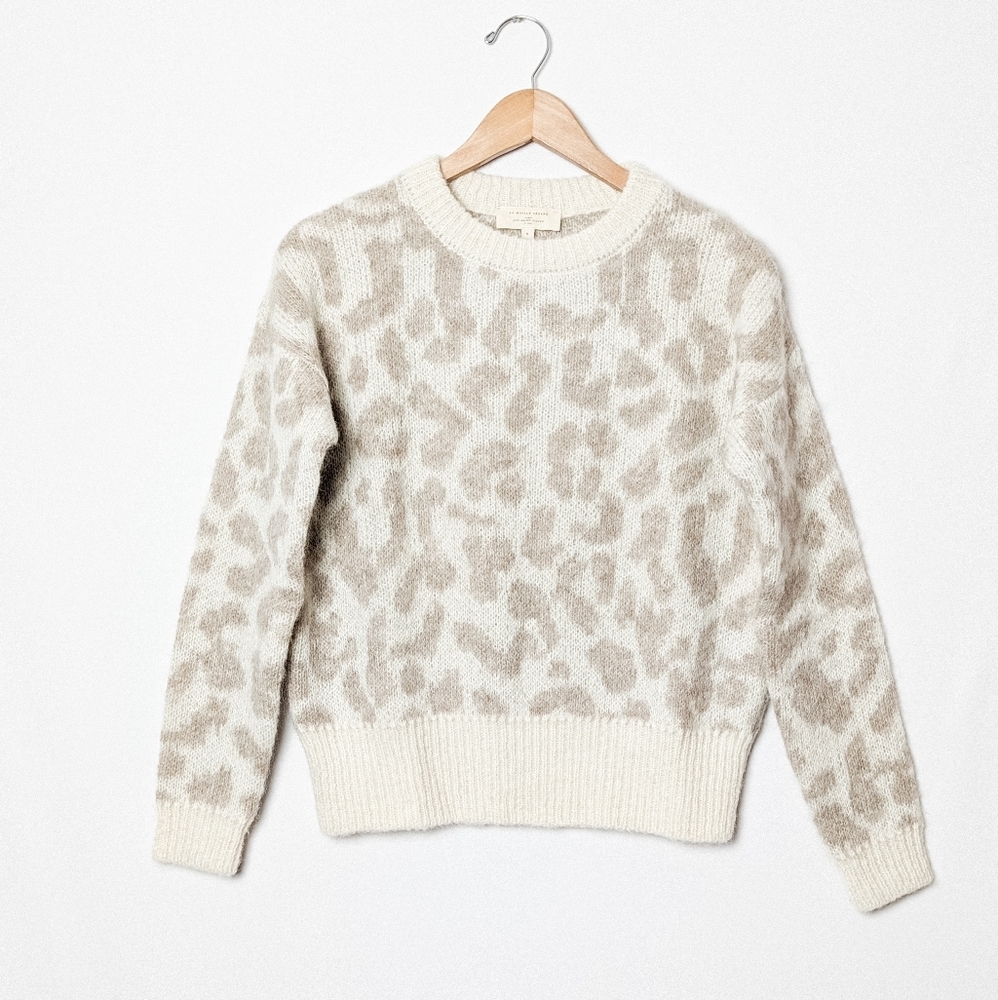 Sezane Cream and Tan Leopard Print Sweater